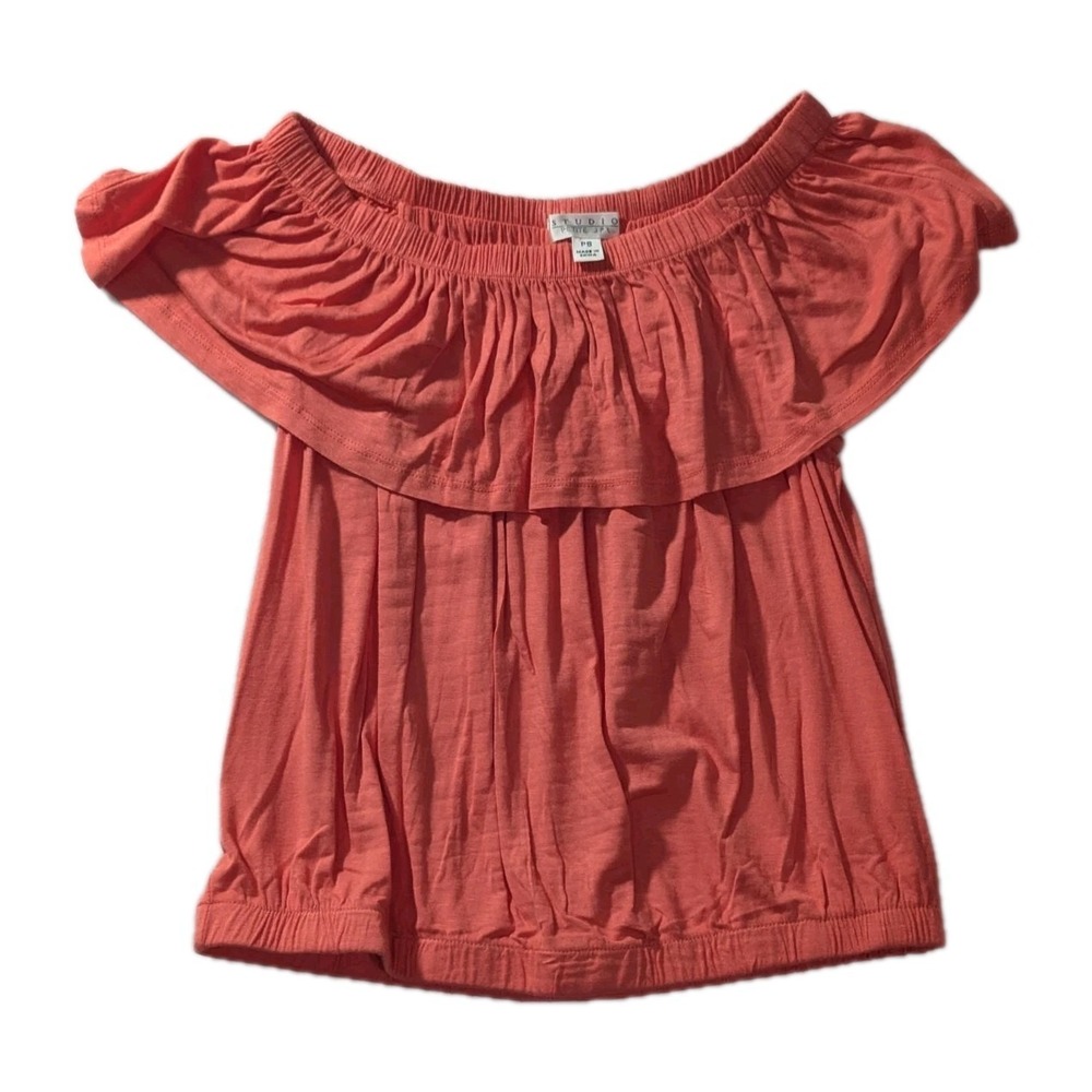 Studio Petite JPR Petite S Coral Off Shoulder Ruffle‎ Rayon Spandex Summer Top